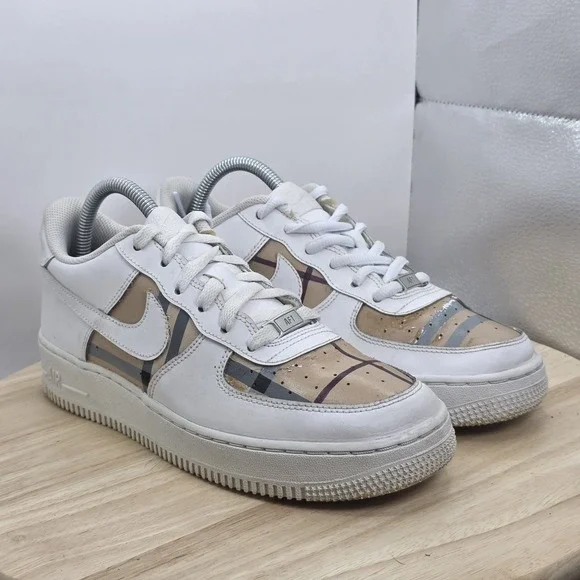 Womens Size 8.5 - Nike Air Force 1 Low Shoes White Custom Burberry paint - Picture 5 of 12